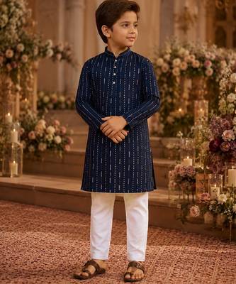 Blue embroidered cotton straight kurta 1