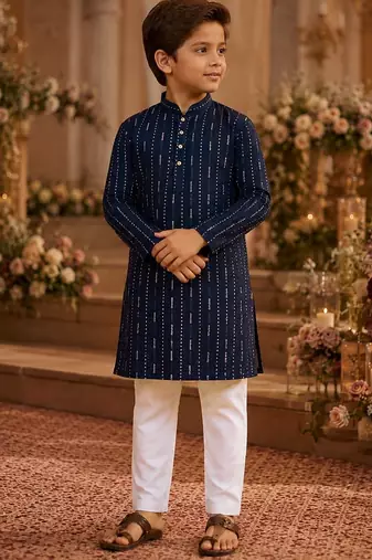 Blue embroidered cotton straight kurta