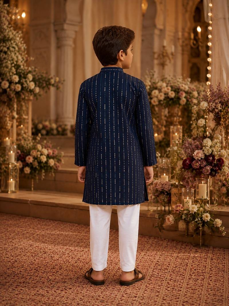 Blue embroidered cotton straight kurta