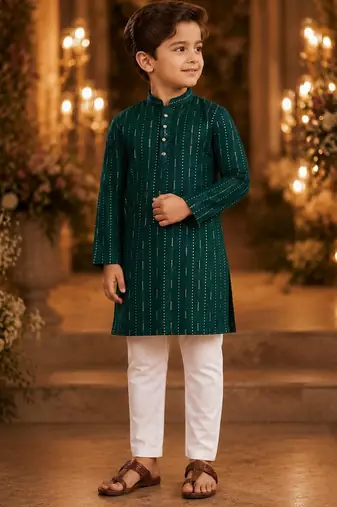 Green embroidered cotton straight kurta