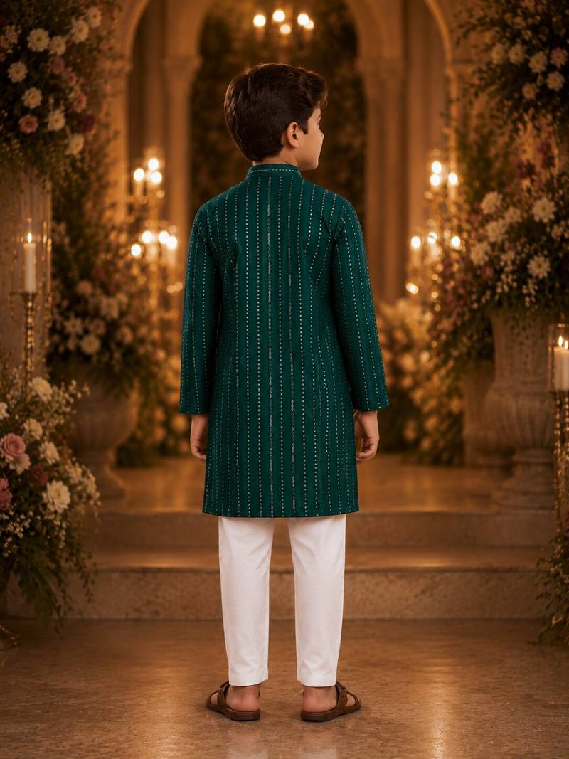 Green embroidered cotton straight kurta