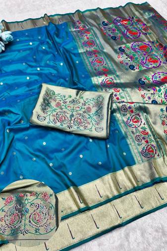 Rama zari woven paithani silk traditional saree with swarovski blouse piece