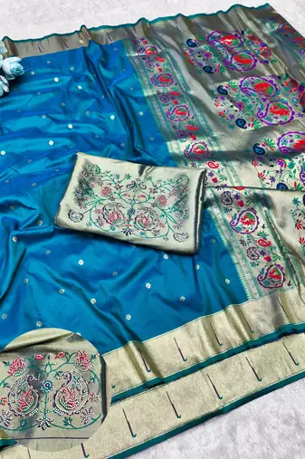Rama zari woven paithani silk traditional saree with swarovski blouse piece