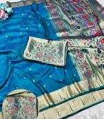 Rama zari woven paithani silk traditional saree with swarovski blouse piece