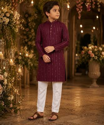 Purple embroidered cotton straight kurta 1