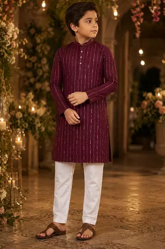 Purple embroidered cotton straight kurta