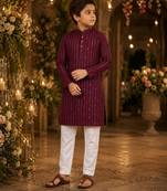 Purple embroidered cotton straight kurta
