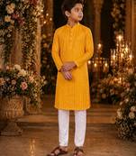 Yellow embroidered cotton straight kurta