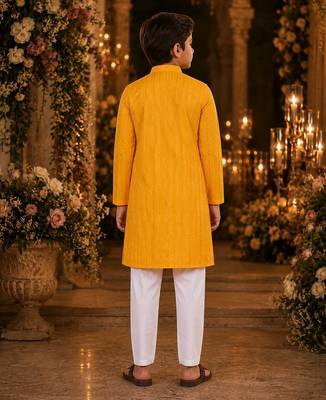 Yellow embroidered cotton straight kurta 2