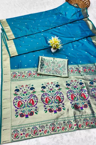 Rama zari woven paithani silk traditional saree with swarovski blouse piece