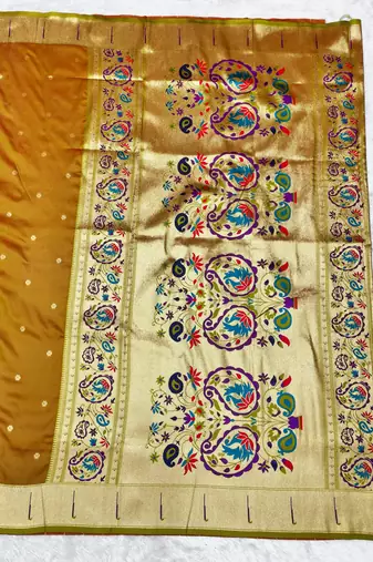 Mehendi zari woven paithani silk traditional saree with swarovski blouse piece