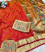 Gajri zari woven paithani silk traditional saree with swarovski blouse piece