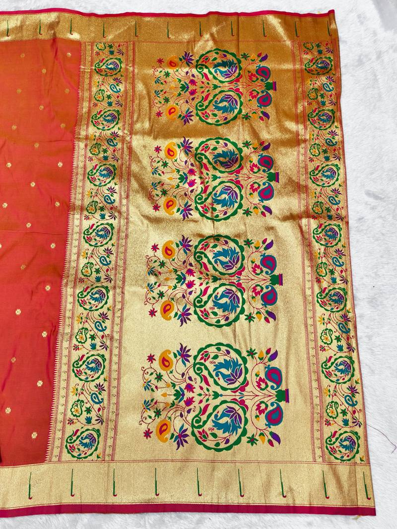 Gajri zari woven paithani silk traditional saree with swarovski blouse piece