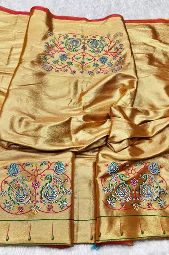 Gajri zari woven paithani silk traditional saree with swarovski blouse piece