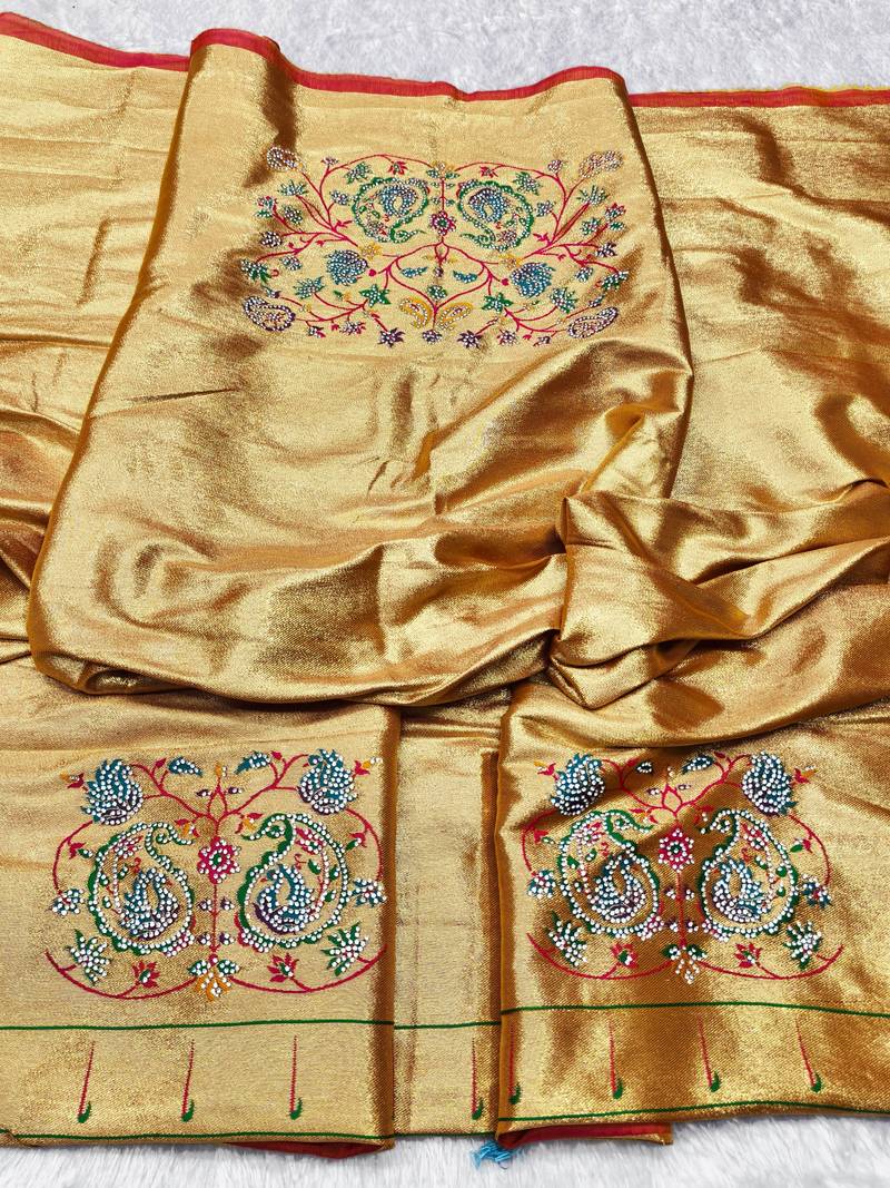 Gajri zari woven paithani silk traditional saree with swarovski blouse piece