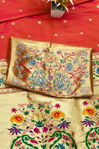 Gajri zari woven paithani silk traditional saree with swarovski blouse piece