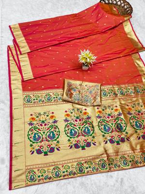 Gajri zari woven paithani silk traditional saree with swarovski blouse piece 5