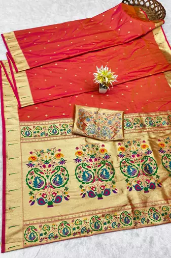 Gajri zari woven paithani silk traditional saree with swarovski blouse piece