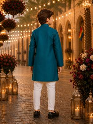 blue color mirror work viscos silk straight kurta 2