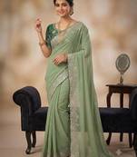 Light Green Color Embroidery Thread and Zari Work georgette Saree