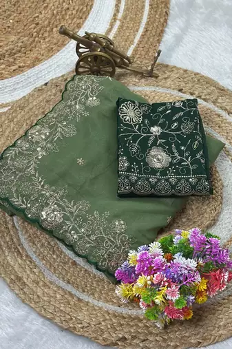 Light Green Color Embroidery Thread and Zari Work georgette Saree