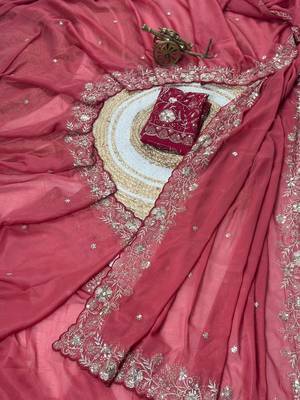 Pink Color Embroidery Thread and Zari Work georgette Saree 3