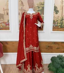 Orange Front Embroidery Work & Back Side Drawstring Pattern Chinon Kurti Set