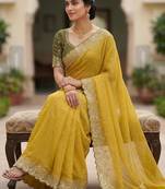 Yellow Color Embroidery Thread and Zari Work georgette Saree