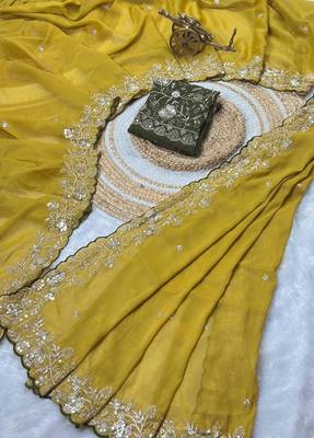 Yellow Color Embroidery Thread and Zari Work georgette Saree 4