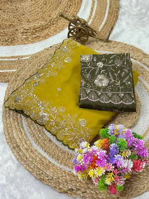 Yellow Color Embroidery Thread and Zari Work georgette Saree 5