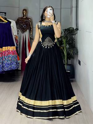 Black Color Fancy Plain Lehenga With Lace Patti Work Blouse For Navratri - full stitched free size 1