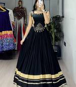 Black Color Fancy Plain Lehenga With Lace Patti Work Blouse For Navratri - full stitched free size