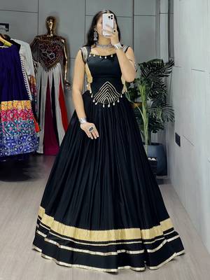 Black Color Fancy Plain Lehenga With Lace Patti Work Blouse For Navratri - full stitched free size 2