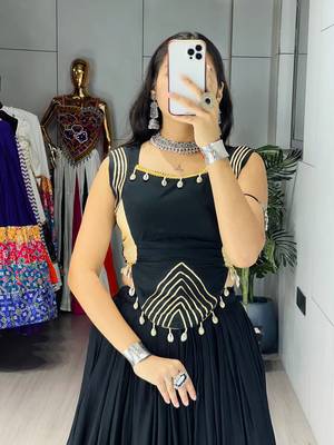 Black Color Fancy Plain Lehenga With Lace Patti Work Blouse For Navratri - full stitched free size 4