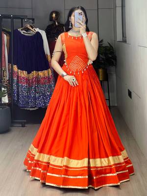 Orange Color Fancy Plain Lehenga With Lace Patti Work Blouse For Navratri - full stitched free size 2