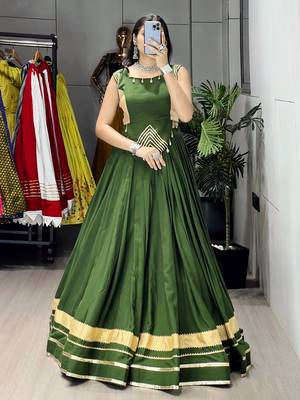 Mehendi Color Fancy Plain Lehenga With Lace Patti Work Blouse For Navratri - full stitched free size 1