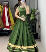 Mehendi Color Fancy Plain Lehenga With Lace Patti Work Blouse For Navratri - full stitched free size
