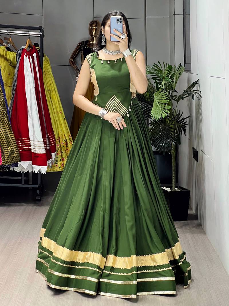 Mehendi Color Fancy Plain Lehenga With Lace Patti Work Blouse For Navratri - full stitched free size