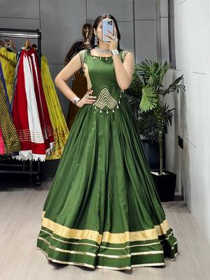 Mehendi Color Fancy Plain Lehenga With Lace Patti Work Blouse For Navratri - full stitched free size 2