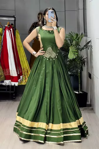 Mehendi Color Fancy Plain Lehenga With Lace Patti Work Blouse For Navratri - full stitched free size