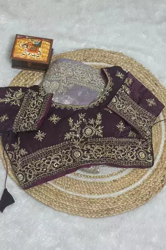 Lavender Color embroidery And sequences work Satin Saree