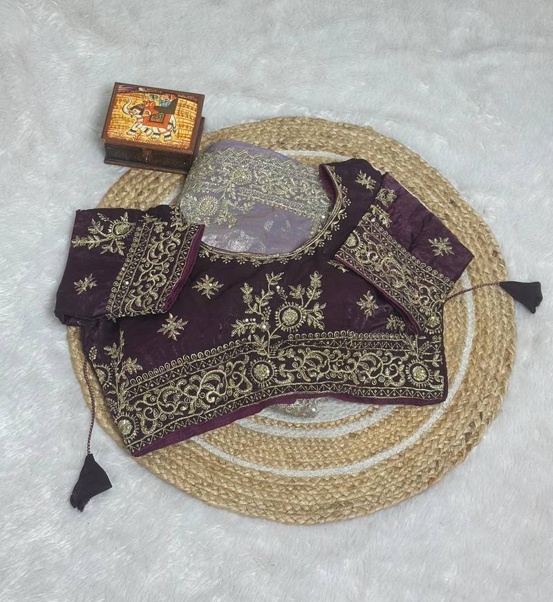Lavender Color embroidery And sequences work Satin Saree