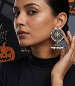 Oxidized flower silver  motif statement earrings with white pearl cluster drops