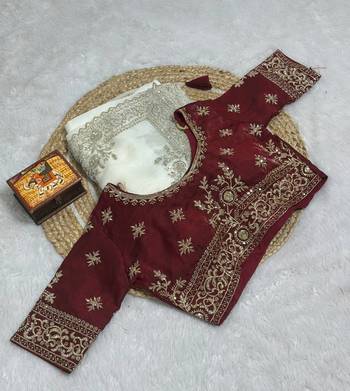 White Color embroidery And sequences work Satin Saree 4