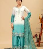Blue Color Front Embroidery Beads Work With Cut-work Padding Star Georgette Kurti Set