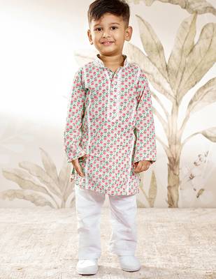 Boys aqua cotton kurta pyjama set 1