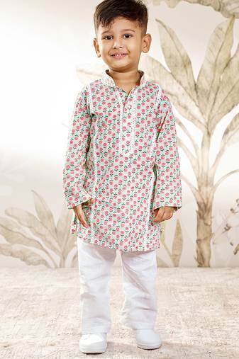 Boys aqua cotton kurta pyjama set