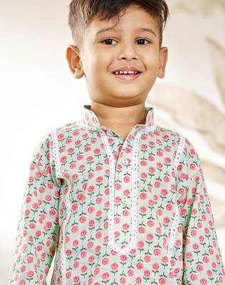 Boys aqua cotton kurta pyjama set 2