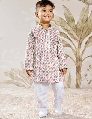 Boys aqua cotton kurta pyjama set 3