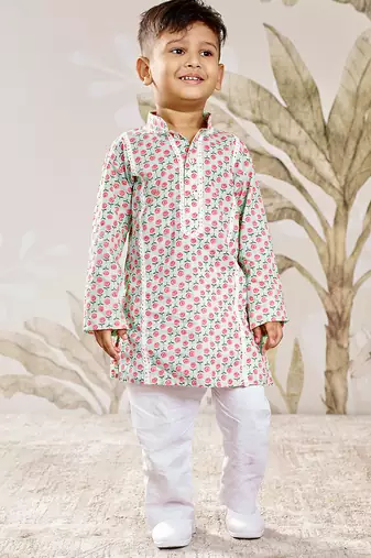 Boys aqua cotton kurta pyjama set